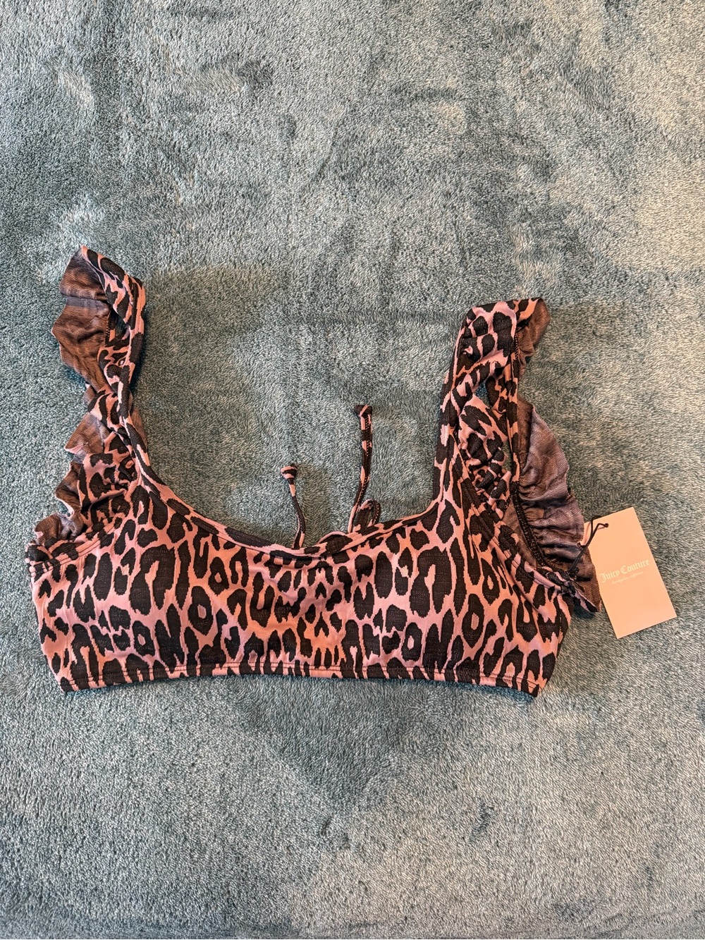 Juicy Couture Ruffled Bikini Set Pink & Black Leopard Print Sz L High Waist NWT - Picture 2 of 13